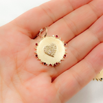 Load image into Gallery viewer, 14K Solid Gold Circle Charm with Heart in the Center in Diamond and Gemstones. GDP524