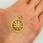 Load image into Gallery viewer, 14K Solid Gold with Diamonds Circle Charm with Sun in the Center. GDP214