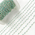 Load image into Gallery viewer, TQR51. Green Turquoise Rondel Shape Sterling Silver Wire Chain