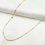 Load image into Gallery viewer, 14k Solid Tri-Color Gold Smooth Paperclip Diamond Cut Marina Link Chain