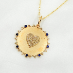 Load image into Gallery viewer, 14K Solid Gold Circle Charm with Heart in the Center in Diamond and Gemstones. GDP524