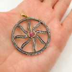 Load image into Gallery viewer, DP066. Diamond & Sterling Silver Round Sun Pendant with Gemstone