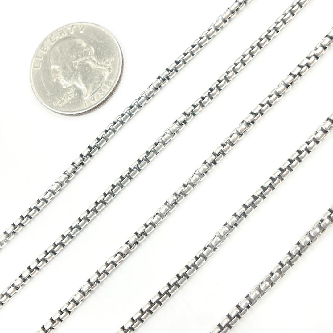 Oxidized Sterling Silver Round Box Chain