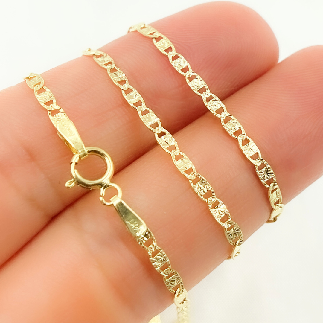 14k Solid Yellow Gold Diamond Cut Marina Link Necklace