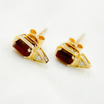 Load image into Gallery viewer, ER418282RU. 14K Solid Yellow Gold Diamond and Ruby Rectangle and Triangle Stud Earring
