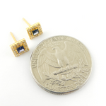 Load image into Gallery viewer, GDT14. 14K Gold, Diamonds and Blue Sapphire Square Earrings