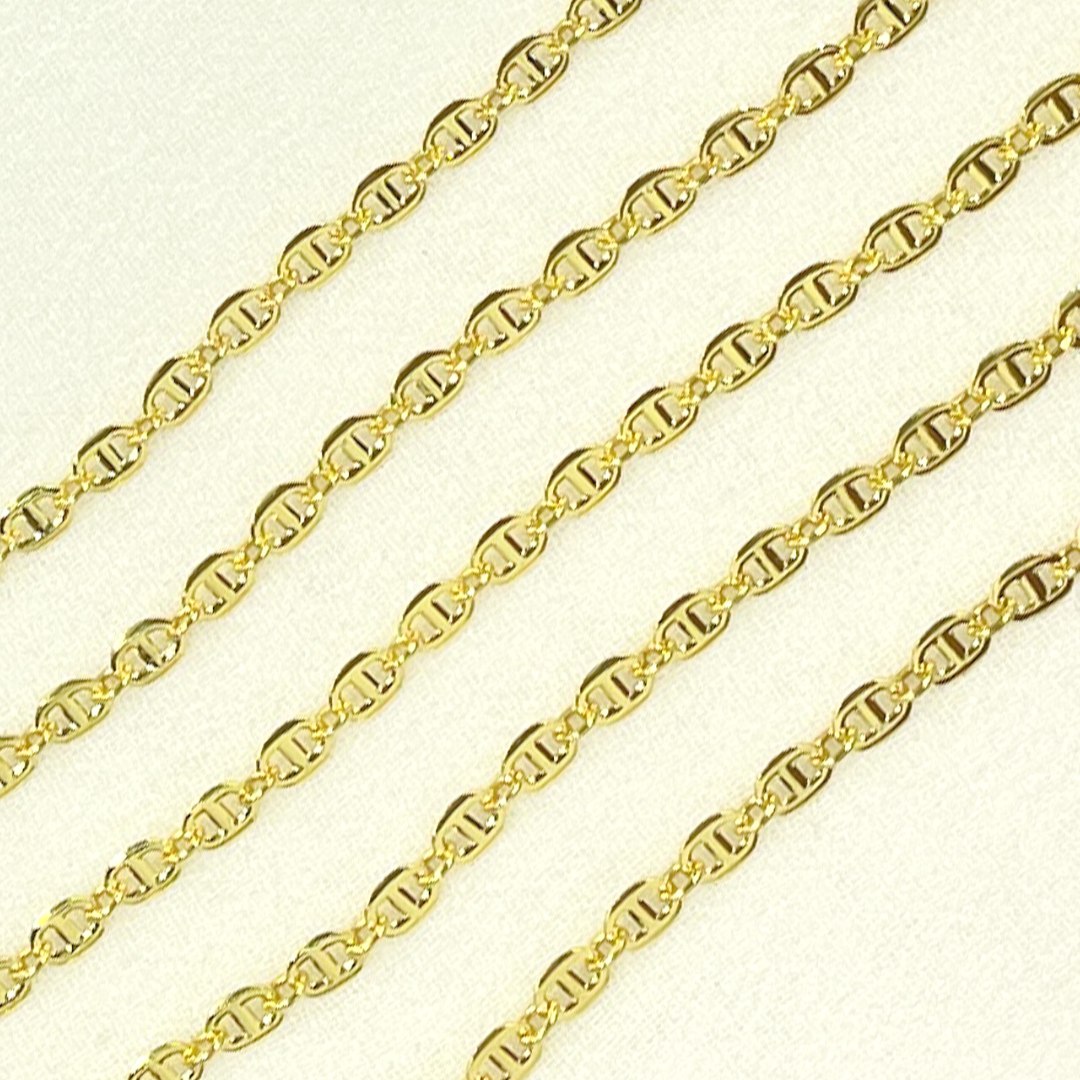 14K Solid Yellow Gold Flat Marina Link Chain by Foot. 058MM1P111byFt