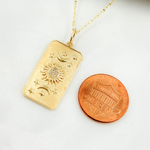 Load image into Gallery viewer, 14K Solid Gold Diamond Rectangular Charm with Sun, Moons and Stars. GDP132