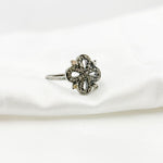 Load image into Gallery viewer, DE015. Diamond Black Rhodium Sterling Silver Flower Ring