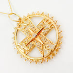 Load image into Gallery viewer, Shop now 14K Gold Crystal Diamond Round Compass Pendant