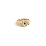 Load image into Gallery viewer, 14k Solid Yellow Gold Diamond and Sapphire Evil Eye Ring. RFE17975BS
