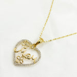 Load image into Gallery viewer, EJP1499. 14K Solid Gold Diamond Heart Charm with Flowers and MOM in the Center