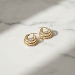 Load image into Gallery viewer, 15850007166. 14K Solid Gold Smooth and Textured Triple Line Hollow Hoop Earrings