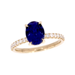 Load image into Gallery viewer, 14K Solid Yellow Gold Oval Blue Sapphire and Diamonds Fancy Ring