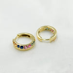 Load image into Gallery viewer, HP402697. 14K Solid Yellow Gold Diamond and Multi Sapphire Hoop Earring
