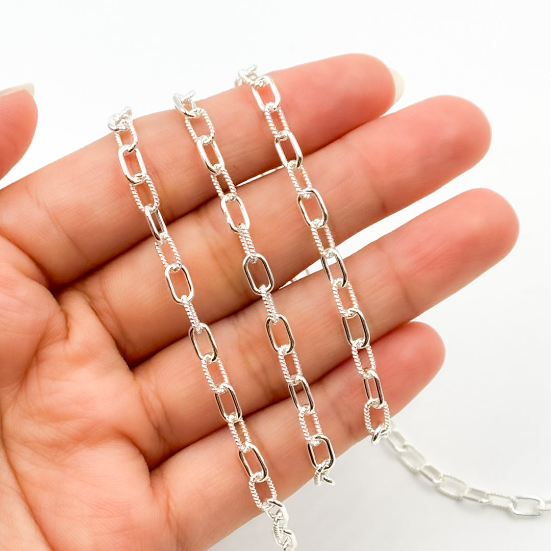 Silver Elongated Twisted and Plain Cable Link Chain