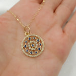Load image into Gallery viewer, 14k Solid Gold Diamond and Blue Sapphire Circle Charm. GDP414
