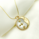 Load image into Gallery viewer, KG134. 14K Solid Gold Circle Charm with Moon & Stars