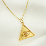 Load image into Gallery viewer, 14K Solid Gold Charm. Triangle Evil Eye Pendant with Diamonds. GDP334