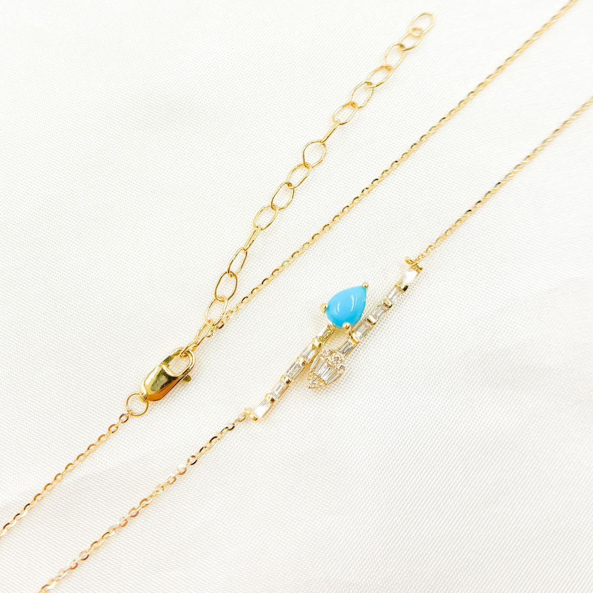 CN96320. 14K Solid Gold Diamond and Gemstone Arrows Necklace