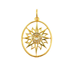 Load image into Gallery viewer, 14K Solid Gold Oval Shape Charm with Sun in the Center and Diamonds. GDP202