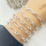Load image into Gallery viewer, Sterling Silver Hollow Smooth Paperclip Long & Short Link Chains