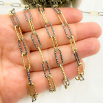 Load image into Gallery viewer, Gold Plated & Black Rhodium Sterling Silver Diamond Cut Paperclip Chain