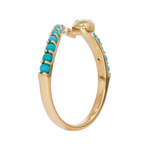 Load image into Gallery viewer, 14K Solid Yellow Gold Diamond and Turquoise Open Snake Ring