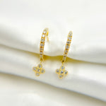Load image into Gallery viewer, HP400795. 14K Solid Gold Diamond Dangle Hoops with Flower Earrings