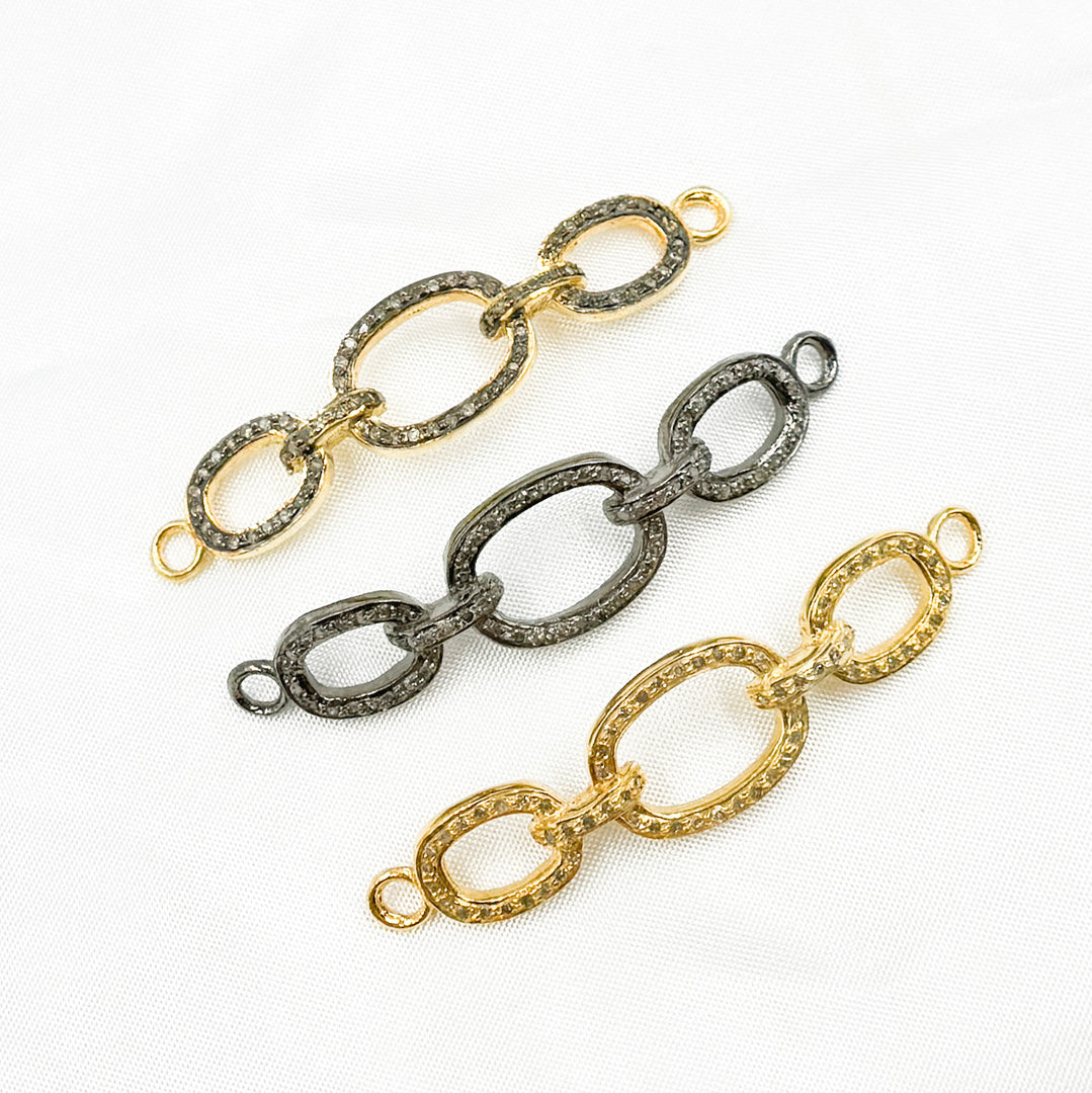 Pave Diamond & 925 Sterling Silver Black Rhodium, Two-Tone and Gold Plated Oval Link Connector. DC971