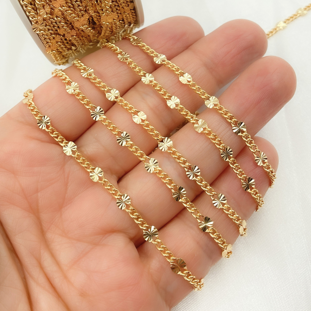 V162GF. 14k Yellow Gold Filled Curb and Diamond Cut Marina Link Chain