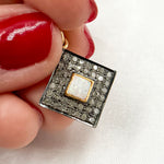 Load image into Gallery viewer, DC935. Diamond Sterling Silver Square Charm with Gemstone