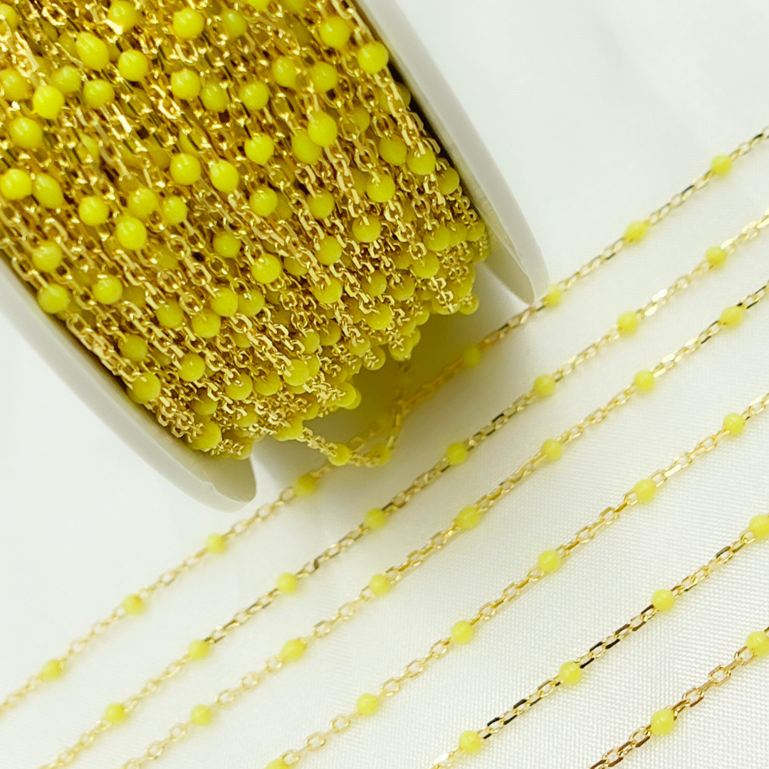 925 Sterling Silver Gold Plated Enamel Yellow Color Cable Chain.  V203YLGP