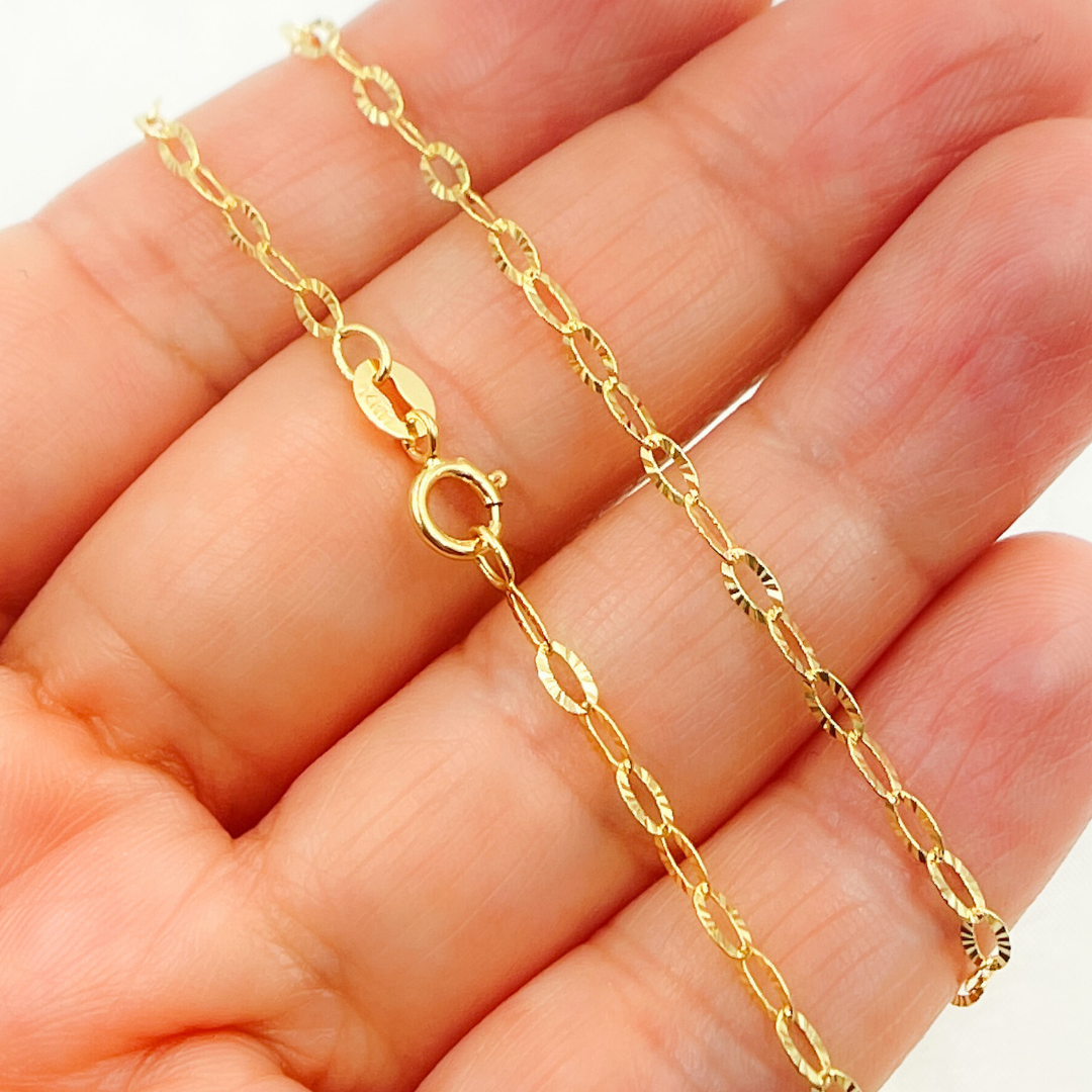 14K Solid Yellow Gold Diamond Cut Oval Link Chain. 040FVBF22