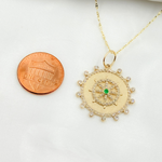 Load image into Gallery viewer, GDP559. 14K Solid Gold Circle Charm with Star in the Center with Diamonds and Gemstone