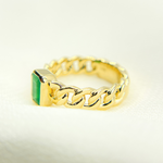 Load image into Gallery viewer, 14K Solid Yellow Gold Statement Emerald Chain Link Ring.