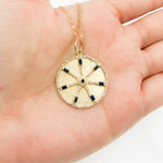 Load image into Gallery viewer, 14K Solid Gold Diamonds Circle Charm with Lines and Gemstones. GDP567