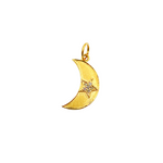 Load image into Gallery viewer, 14K Solid Gold with Diamonds Moon Shape Charm with Star in the Middle. GDP134