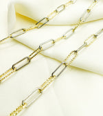 Load image into Gallery viewer, 925 Sterling Silver Smooth &amp; Gold Plated Diamond Cut Paperclip Link Chain. V31GS
