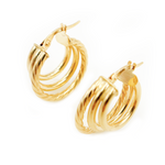 Load image into Gallery viewer, 14K Solid Gold Smooth and Textured Triple Line Hollow Hoop Earrings
