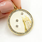 Load image into Gallery viewer, Silver Round Geminis Zodiac Symbol Enamel Pendant