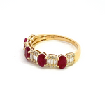Load image into Gallery viewer, 14K Solid Yellow Gold width Half Diamond and Ruby Band Ring.