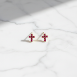 Load image into Gallery viewer, ER427136. 14k Solid Gold Diamond and Gemstone Cross Stud Earrings
