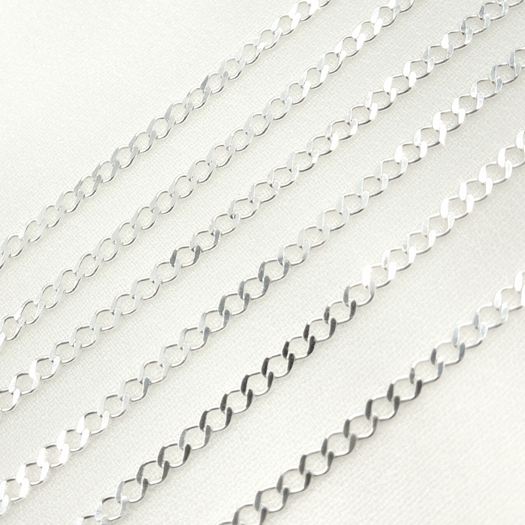 Sterling Silver Miami Flat Curb Link Chains