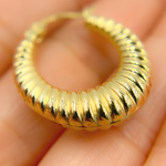 Load image into Gallery viewer, GER128. 14K Solid Gold Chunky Croissant Hollow Hoop Earrings