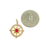 Load image into Gallery viewer, 14K Solid Gold Compass Circle Charm available in Emerald & Ruby. KG108