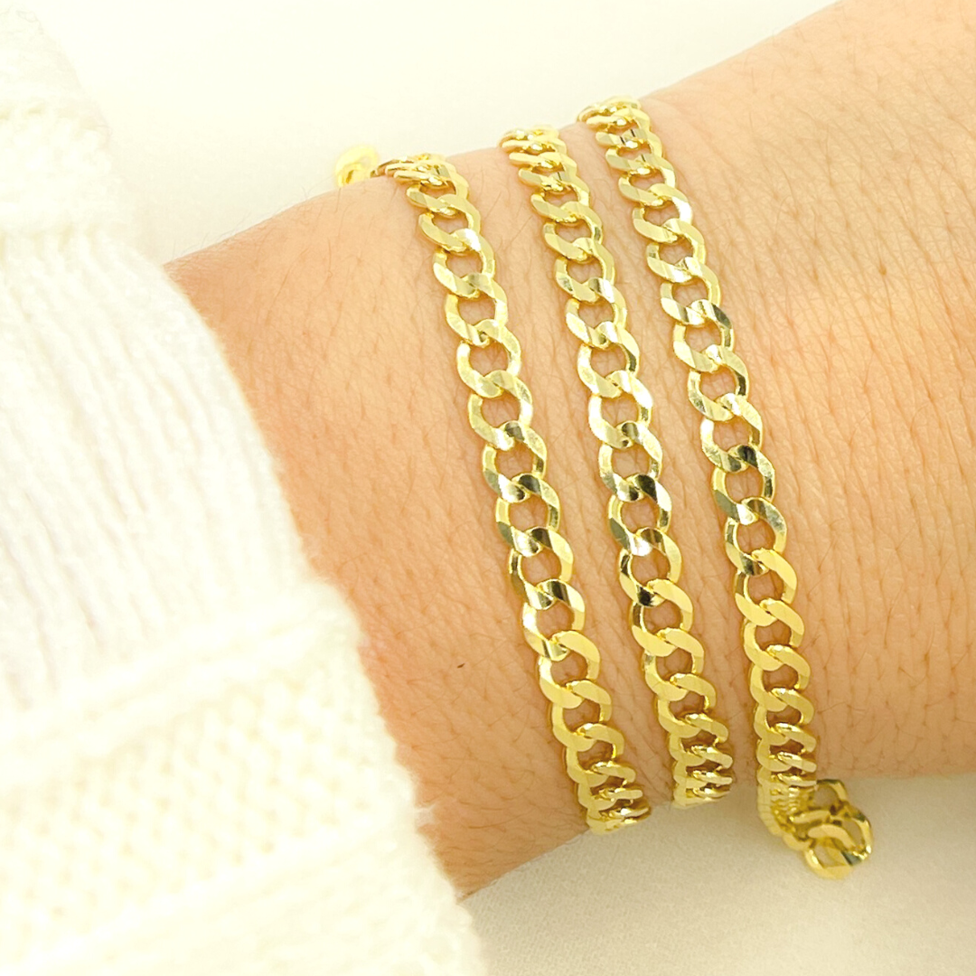 14K Solid Yellow Gold Flat Curb Chain by Foot