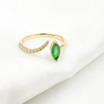 Load image into Gallery viewer, 14K Solid Gold Diamond and Leaf Emerald Ring.