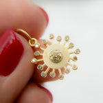 Load image into Gallery viewer, 14k Solid Gold Diamond and Emerald Sun Charm. GDP647