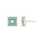 Load image into Gallery viewer, EFE53897TQ. 14K Solid Gold Diamonds and Turquoise Square Stud Earrings